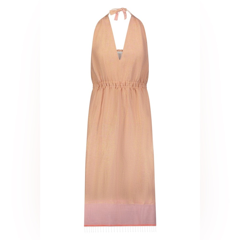 NWT Lemlem Tila Woven Halter Neck Midi Sundress Metallic Rose Shimmer XS - Picture 1 of 11